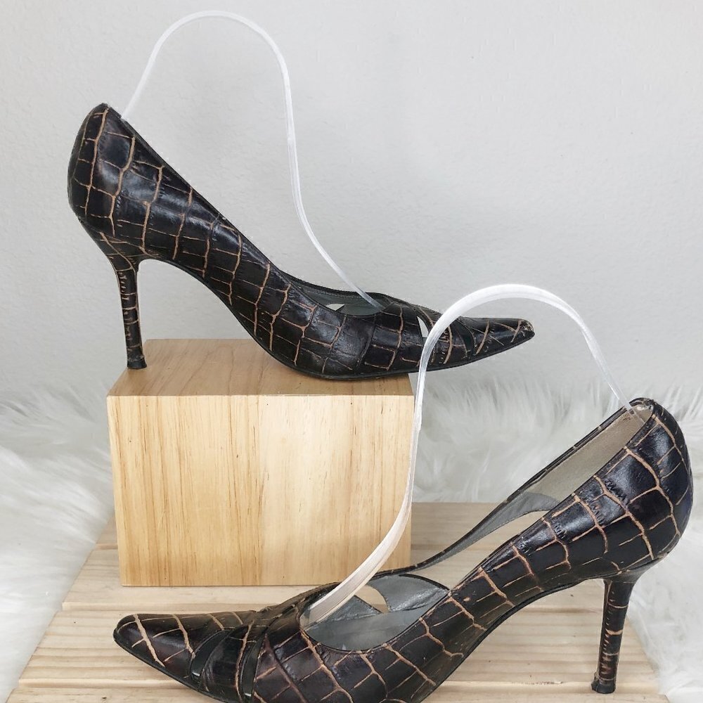 Charles David Brown‎ Alligator Leather Print Size 8B Genuine Leather Pump Heels - Picture 6 of 6